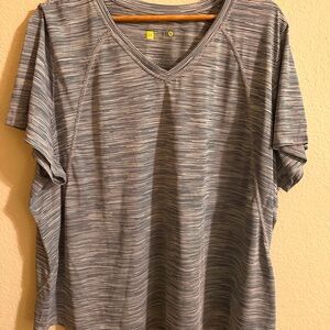 Xersion Black and White Striped Short Sleeve Tee